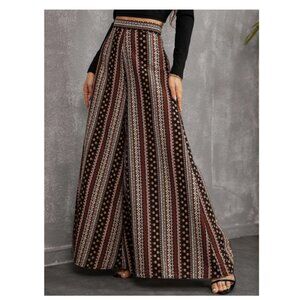 high waisted Wide-Leg Striped floral Pants